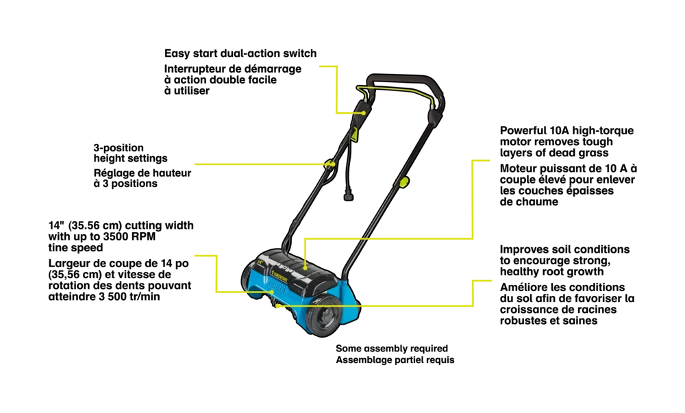 Yardworks GLR120CU 14-in 10A Electric Corded 4000 RPM Dethatcher - Image 6