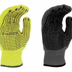 Yardworks Knit Dotted Palm Lined Unisex Work Gloves, Large, Yellow, Grey, 2-pk