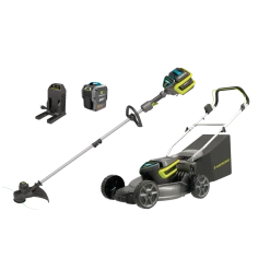 Yardworks 2-in-1 48V 4Ah Battery, Cordless Push Lawn Mower + Grass Trimmer, 17-in, 13-in