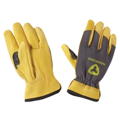 Yardworks Goat Skin Leather Unisex Work Gloves, Assorted Sizes, Brown/Grey