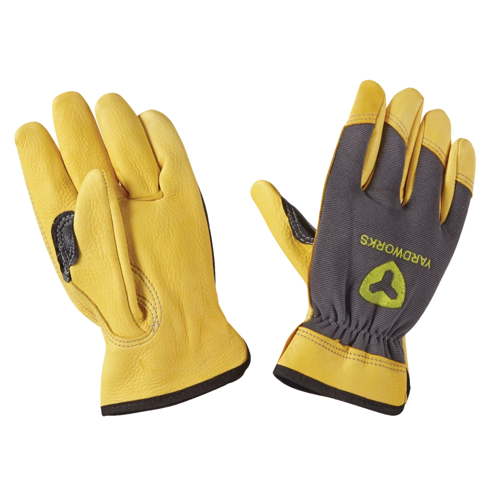 Yardworks Goat Skin Leather Unisex Work Gloves, Assorted Sizes, Brown/Grey