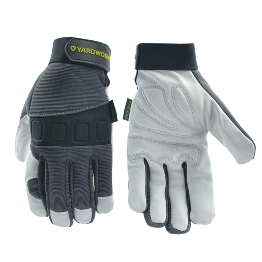 Yardworks ImPact Protection Goat Skin Leather Men's Gardening Gloves, Assorted Sizes, Grey - Image 3