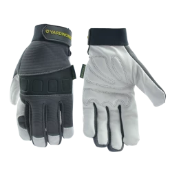 Yardworks ImPact Protection Goat Skin Leather Men's Gardening Gloves, Assorted Sizes, Grey