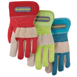 Yardworks Kids' Leather Garden Gloves, Assorted Colours