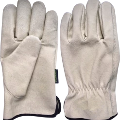Yardworks Pig Skin Leather Men's Work Gloves, One Size Fits Most, White
