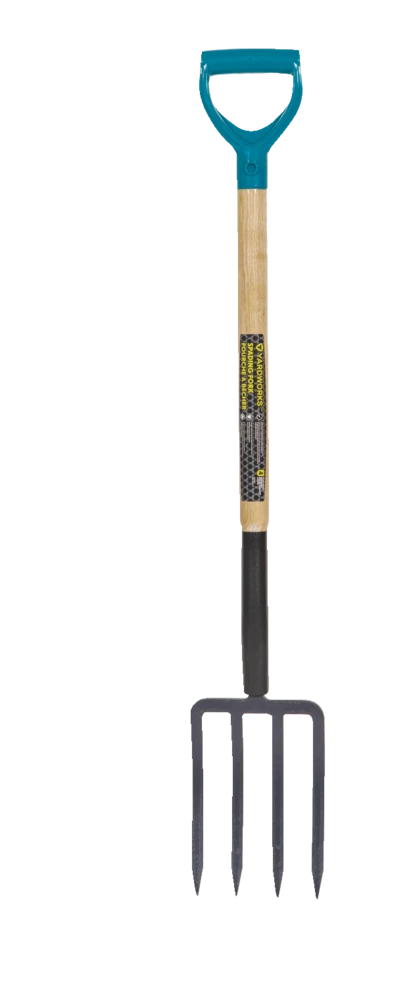 Yardworks Tempered-Steel 4-Tine D-Grip Spading Fork, 30.5-in Wooden Shaft - Image 3