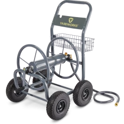 Yardworks 4-Wheel Rolling All Steel Garden Hose Reel Cart With Leader Hose, 250-ft
